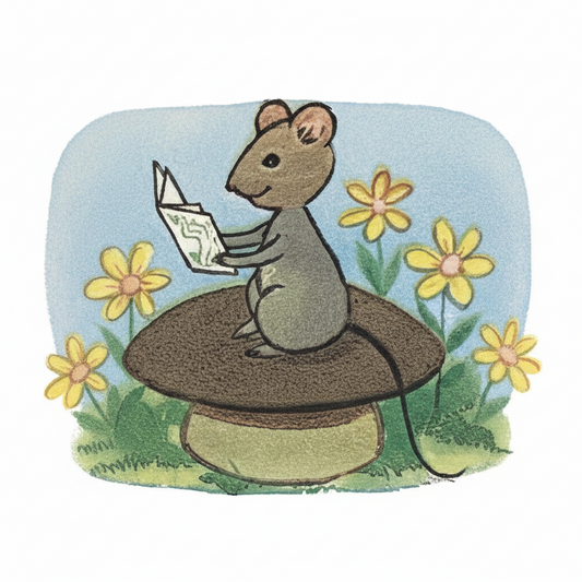 Vintage Little Mouse Reading Sticker