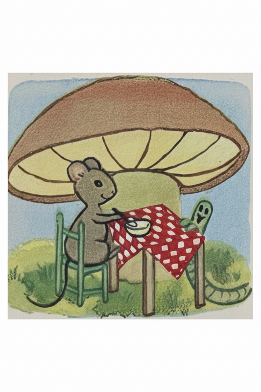 Vintage Storybook Mouse Having Lunch Sticker