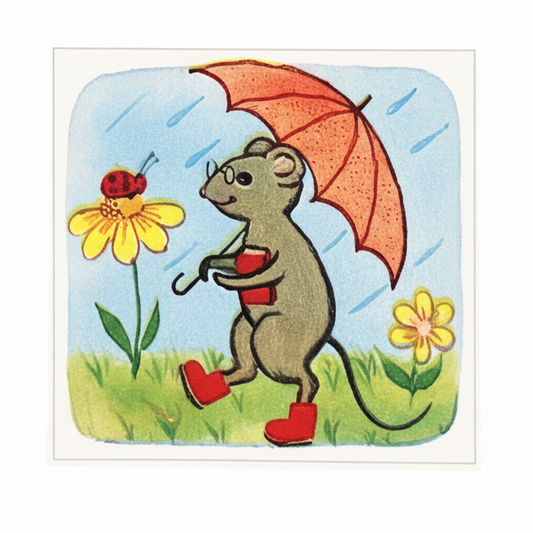 Storybook Mouse Walking In the Rain Sticker