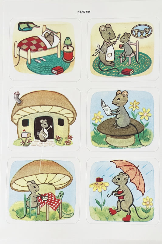 Hallmark Storybook-Style Mouse and Mushroom Vintage Stickers