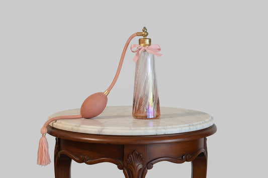 Beautiful Vintage Glass Perfume Bottle with Pink Atomizer and Tassel