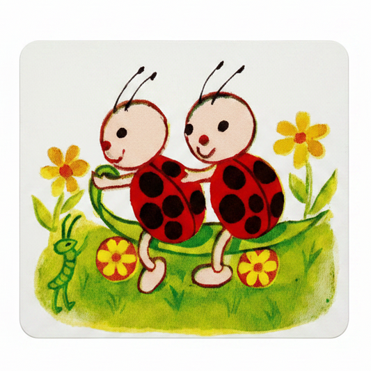 Vintage Ladybugs Riding on a Leaf