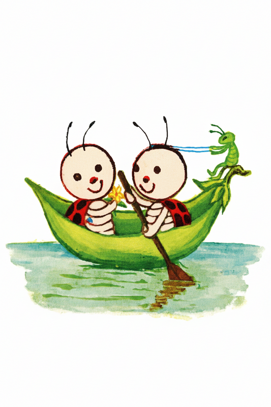 Vintage Ladybugs on a Leaf Boat Sticker