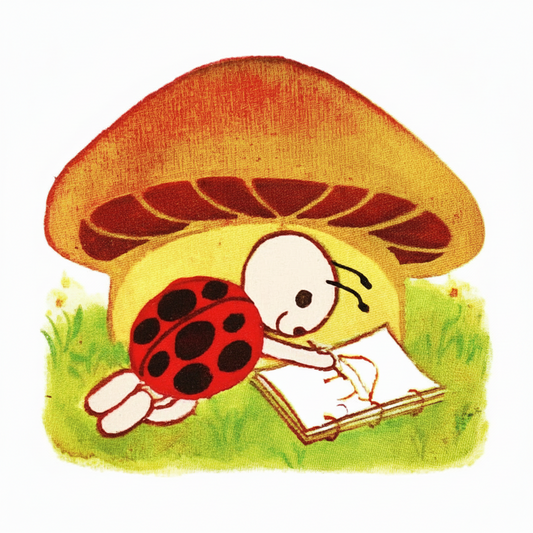 Ladybug Reading Under a Mushroom Sticker